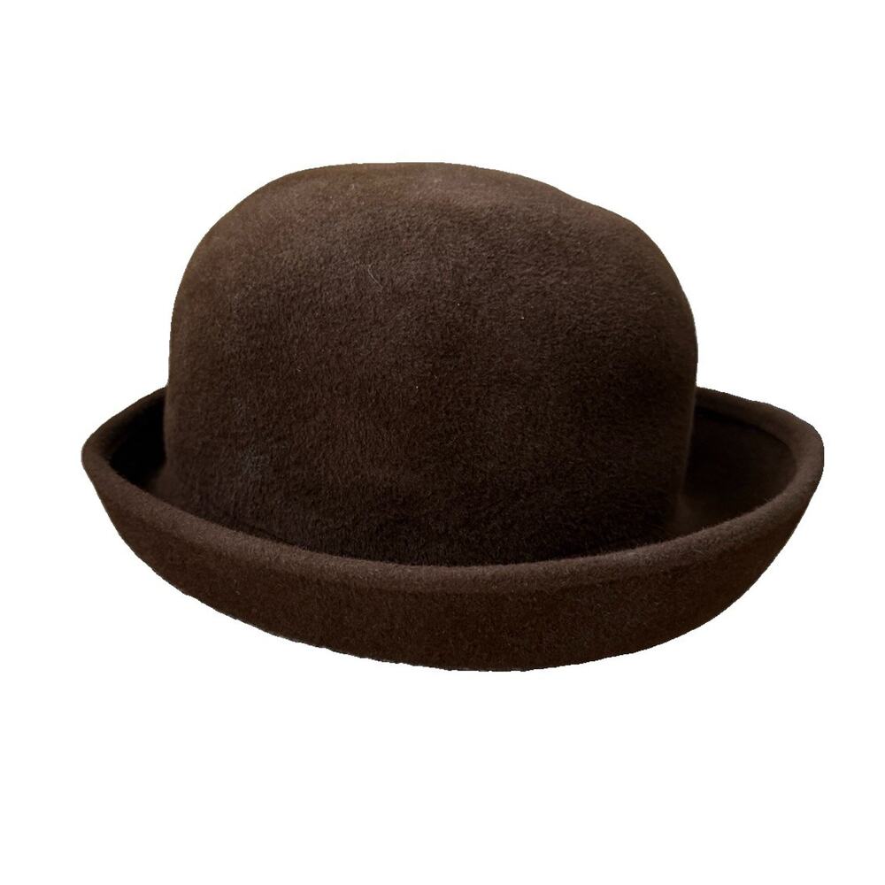 Vintage 90s Eric Javits New York Brown Wool Felt Bowler Hat size Medium - Picture 4 of 7